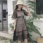 Set: Lace Elbow Sleeve Midi Dress + Slipdress