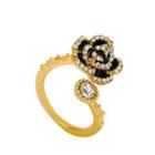 Flower Rhinestone Alloy Open Ring 01 - Gold - One Size