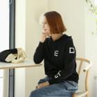Letter Jacquard Knit Hoodie Black - One Size