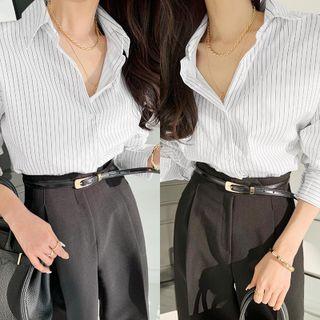 Slit-back Stripe Shirt White - One Size