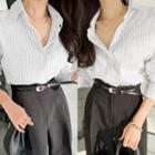 Slit-back Stripe Shirt White - One Size