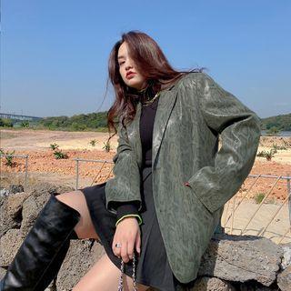 Faux Snakeskin Single-breasted Blazer