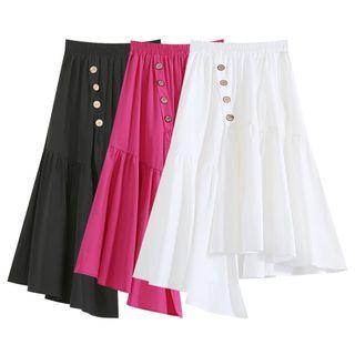 Button-up Asymmetrical Midi A-line Skirt