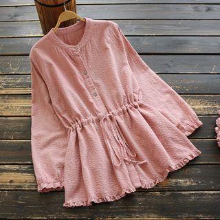Crochet Trim Leaf Embroidered Peplum Blouse