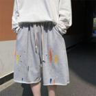 Drawstring Paint-splattered Shorts