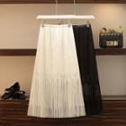 Midi A-line Mesh Pleated Skirt