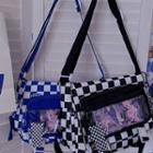 Checkered Pvc Panel Messenger Bag / Bag Charm / Set