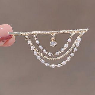 Faux Pearl Rhinestone Alloy Hair Clip Ly1990 - Gold & White - One Size
