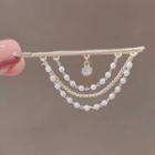 Faux Pearl Rhinestone Alloy Hair Clip Ly1990 - Gold & White - One Size