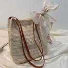 Lace Bow-accent Straw Shoulder Bag