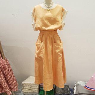 Set: Lace Trim Sleeveless Top + Midi A-line Skirt