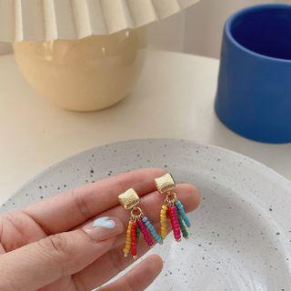 Bead Fringed Alloy Earring 1 Pair - 925 Silver Stud - Gold - One Size