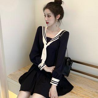 Sailor Collar Long-sleeve A-line Mini Dress