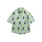 Elbow-sleeve Geometric Hawaiian Shirt