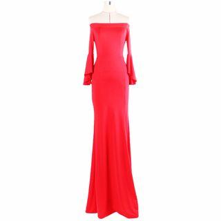 Off Shoulder Long-sleeve Evening Gown