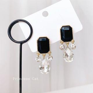 Gemstone Drop Earring 1 Pair - Square Faux Gemstone - Black - One Size