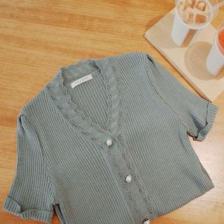 Short-sleeve Faux-pearl Button Cardigan