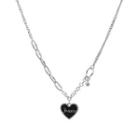 Heart Pendant Sterling Silver Necklace 1pc - Silver & Black - One Size