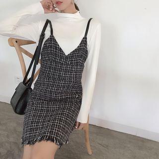 V-neck Tweed Pinafore Dress