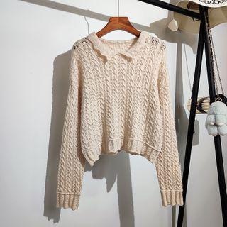 Polo Collar Cut-out Knit Top