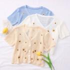 Daisy-embroidered Button-down Light Knit Top