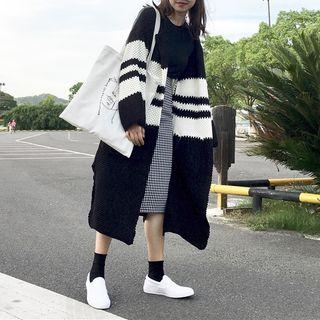 Striped Color Block Chunky Knit Long Cardigan
