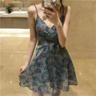 Spaghetti-strap Floral Print Mini Dress As Shown In Figure - One Size