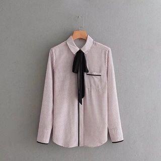 Long-sleeved Polka-dot Bow Blouse