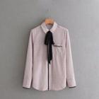 Long-sleeved Polka-dot Bow Blouse