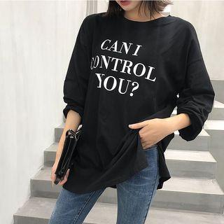 Lettering Side-split Long-sleeve T-shirt