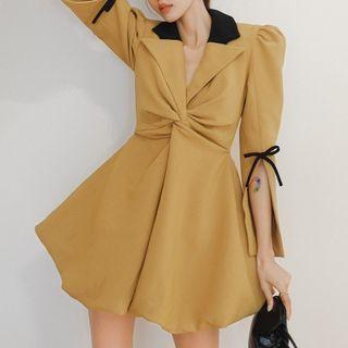 Contrast Collar Twisted Mini A-line Dress