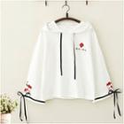 Floral Embroidery Hoodie White - One Size