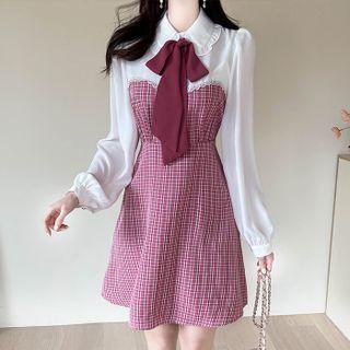 2-in-1 Ribbon Plaid Swing Dress