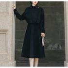 Set: Coat + Double-breasted Midi A-line Pinafore Dress