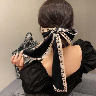 Letter Print Ribbon Hair Tie Black - One Size