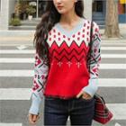 V-neck Patterned Multicolor Sweater