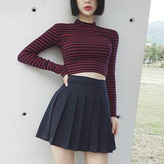 Long Sleeve Pinstripe Crop Top As Shown In Figure - One Size