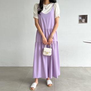 U-neck Tiered Maxi Spaghetti Strap Dress