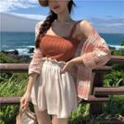 Knitted Camisole Top / Plaid Shirt / Shorts