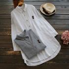 Long-sleeve Embroidered Striped Long Shirt