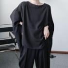 Dip-back Elbow-sleeve Loose-fit Top