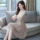 Long-sleeve Frill Collar A-line Lace Dress