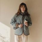 Patterned Quilted Corduroy Jacket Sky Blue - One Size