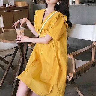 V-neck Ruffle Trim Mini Dress