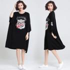 Printed Long Sleeve Midi T-shirt Dress