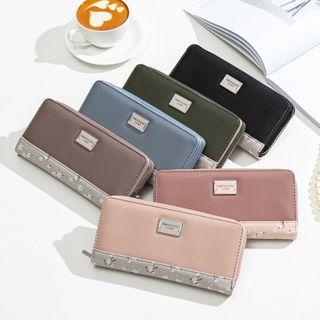 Floral Print Panel Faux Leather Long Wallet