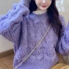 Plain Cable Knit Round Neck Sweater