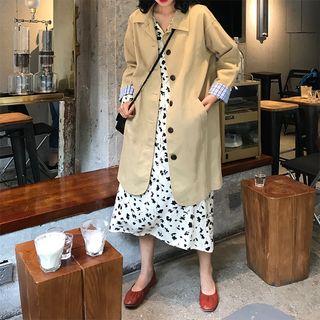 Long Sleeve Floral Printed Dress / Single Breasted Coat