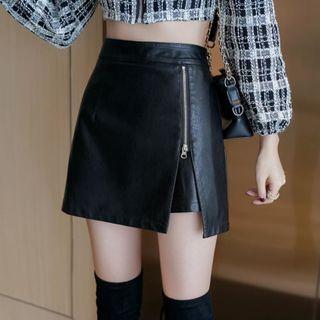 A-line Zip Leather Skirt