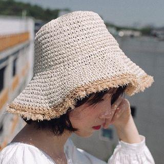 Frayed Trim Straw Hat